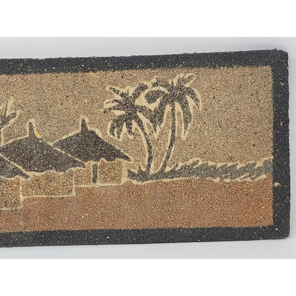 Vintage Hand Made Sand Art Picture On Wood Unframed Palm Trees & Huts 1960s/70s - Picture 3 of 6